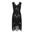 Miniatyrbillede 1 af 5: s-2xl Dame Fancy Kjole Retro 1920'er Stil Flapper Kjole Paillet, Rund Hals, Cocktail Party Kjoler (XXL Sort)