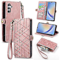 Miniatyrbilde 1 av 5: For Samsung Galaxy A34 5g Geometrisk Glidelås Lommebok Side Spenne Lær Telefonveske (rosa) (Rosa)