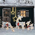 Miniatyrbillede 5 af 5: Lystede Jule-Rensdyr 2D Udendørs Dekorationer, Forudbelyste Jule-Rudolf & Julemandens Slæde Med Lys