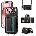 Miniatyrbilde 1 av 5: 007 iPhone 15-etui med kortholder i PU-lær + TPU-deksel (Stil A)