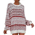 Miniatyrbilde 1 av 5: Julegenser Dame Langermet Rund Hals Genser Pullover Topp Vinter Casual Løs Rund Hals Ullkjole (L Rød)