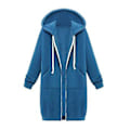 Miniatyrbild 1 av 3: Fianao Plus Size Enfärgad Avslappnad Tjock Huvad Kvinna Zip Up Lång Tröja (L Blå)