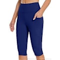 Miniatyrbillede 1 af 5: Capri yogabukser til kvinder med lommer, højtaljede træningsyogabukser leggings mavekontrol stretchbukser capribukser blå XXL (XXL blå)