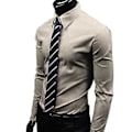 Miniatyrbilde 1 av 5: Fianao Moteklær for Menn Solid Farge Lang Erme Knappeskjorte Slank Formell Business Topp (XL Champagne)
