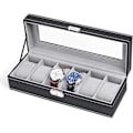 Miniatyrbild 1 av 5: 6 Fack Läder Klocklåda Display Box Organizer Glas Smycken Förvaring