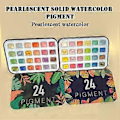 Miniatyrbillede 5 af 5: 24 Farver Skinnende Solid Akvarelfarve Sæt Charmerende Skinnende Tegnefarve til Kalligrafi (Palette)