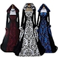Miniatyrbillede 5 af 5: 15% RABAT Dame Renaissance Middelalder Kostume Kjole Snøret Irsk Over Lange Kjoler Cosplay Retro Kjole (4XL Sort)