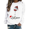 Miniatyrbillede 1 af 2: Jule Kvinder Langærmet Vinglas Print T-shirt Jul Afslappet Løs Rund Hals Sweatshirt Bluser Pullover Toppe -NMAOV(3XL Hvid)