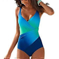 Miniatyrbillede 1 af 4: Plus Size Dame Gradient/Ensfarvet Heldragt Badedragt Sommer Strand Monokini Bodysuit Badetøj (4XL Gradient Blå)