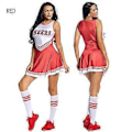 Miniatyrbild 3 av 3: Cheerleadingkläder för damer, femfärgad ärmlös fotbolls-cheerleadingklänning, damsockor/YY(M röd)