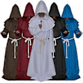 Miniatyrbillede 2 af 3: Halloween Munk Middelalderlig Præst Herre Munk Cosplay Hætteklædt Kåbe Kappe Cosplay Kostume Udklædning -NMAOV(L Hvid)
