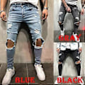 Miniatyrbillede 2 af 5: Herre Jeans Nye Flåede Slim-Fitting Herretøj Bukser Herretøj Skinny (4XL sort)