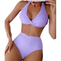 Miniatyrbild 1 av 3: Padded Push Up Halter Bikini Set för Kvinnor, Högmidje Badkläder, Sommar Strand Badkläder, Badkläder, Simdräkter (M Ljus Lila)