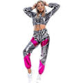 Miniatyrbilde 1 av 5: Rave-antrekk for kvinner, skinnende crop top-hettegenser, metallisk fritidsbukse, hettegenser-treningsgenser, discodanse-klubbklær (XX-Large Grey)