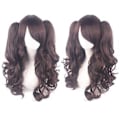 Miniatyrbillede 2 af 2: JUSCH Lolita Lang Krøllet Clip-On Hestehale Cosplay Paryk, Dobbelt Hestehale Tiger Clip Lang Krøllet Paryk (Brun), WZ-1350R