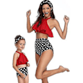 Miniatyrbild 5 av 5: Flickbaddräkt Tvådelad Bikini Set Volang Falbala Badkläder Baddräkter-e( Röd B)