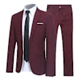 Miniatyrbild 1 av 5: Fianao Herrkostym Set Krage Formell Snygg Knappar Fickor Blazer för Dejting (L Vinröd)