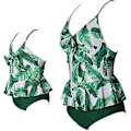 Miniatyrbild 3 av 5: Flickbaddräkt Tvådelad Bikini Set Volang Falbala Badkläder Baddräkter-e( J2004-green One Piece)