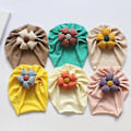 Miniatyrbild 3 av 5: Baby Toddler Hatt Söt Blomma Knyta Beanie Cap Huvudband Nyfödd Mjuk Solid Färg Bonnet Spädbarn Huvudbonader För 3-18 Månader Babygåvor (Gul och Grå)