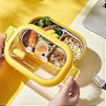 Miniatyrbild 4 av 5: 950ml Matlåda Rutdesign Läcksäker Mikrovågssäker Värmebevarande Liten Gul Anka Rostfritt Stål Isolerad Bento Box Skolmaterial