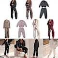 Miniatyrbillede 2 af 5: Dame 2-delt sæt V-hals Cardigan Jakker Vide Ben Sweatpants Træningsdragt Strik Lounge Sæt Fritidstøj Sort XL(XL Sort)