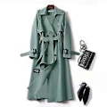 Miniatyrbilde 5 av 5: Høst Vinter Dame Trenchcoat Nedbrett Krage Ensfarget Dobbelkneppet med Belte Medium(2XL aprikos)