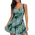Miniatyrbild 1 av 3: Plus Size Dam Tryckt Vadderad Baddräkt Baddräktstrosa Tankini Set Baddräkt Grön (2XL)