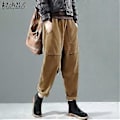 Miniatyrbilde 5 av 5: ZANZEA Casual Løse Elastisk Midje Cordfløyelsbukser Vår Høst Harem Bukser (5XL khaki)