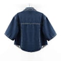 Miniatyrbillede 4 af 4: Denimjakke til Kvinder Sommer Løs Enkeltknappet Nedadvendt Krave Kortærmet Jakke Koreansk Mode Crop Coat (XL navy blå)