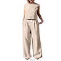 Miniatyrbild 1 av 5: Sommar Dam Daglig Kostym Ärmlös Fritid Shopping Kort Lös Tank Top Raka Byxor Tvådelade Set Shopping  off white XL(XL off white)