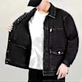 Miniatyrbilde 4 av 4: Herre Høstjakke Lange Ermer Termiske Knapper Ren Farge Høst Denimjakke for Daglig Bruk (2XL grå)