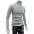 Miniatyrbild 1 av 5: Fianao Långärmad Turtleneck Herrtröja Mjuk Solid Färg Stretchig Stickad Skjorta för Höst Vinter (M Ljusgrå)
