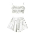 Miniatyrbild 1 av 5: 2-delat Pyjamasset för Kvinnor Sexig Vit Cami Topp och Shorts Sovkläder Lounge Set Sött Dam Pyjamasset (M)
