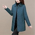 Miniatyrbillede 1 af 4: Efterår Vinter Dame Medium Til Lang Størrelse Diamant Gitter Bomuldsjakke Ensfarvet Casual Tyk Varm Langærmet Jakke (XXXXXL blå)