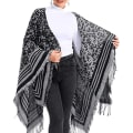 Miniatyrbillede 3 af 3: Dame Varm Sjal Wrap Åben Front Poncho Cape Farve Blok Sjal