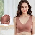 Miniatyrbillede 4 af 5: Trådløs T-shirt BH til kvinder, fuld dækning, usynlig hverdags-bralette, bølget kant, bred strop, V-hals undertøj med indlæg, sort, One Size (sort)