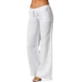 Miniatyrbillede 3 af 4: Dame Forår Sommer Bomuld Linned Bukser Casual Elastisk Talje Brede Ben Bukser Mode Hvide Sorte Bukser (4XL kaffe)