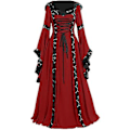 Miniatyrbillede 1 af 5: Fianao Keltisk Kvinders Snørebånd Langærmet Gulvlang Middelalderkjole Halloween Kostume (M Rød)