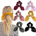 Miniatyrbild 1 av 3: 6 st hårscrunchies i satin, silkeskanin öronrosett scrunchie, elastiska hårband, hästsvanshållare för kvinnor, 6 färger
