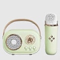 Miniatyrbillede 1 af 5: Bluetooth-højtaler med 1-2 trådløse mikrofoner, understøtter karaoke, TF-kort, FM-afspilning, HIFI-bas, håndfri opkald, børnefødselsdagsgave (grøn 1 mikrofon)