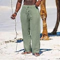 Miniatyrbillede 1 af 5: Herre Sommer Åndbare Hør Bukser Letvægts Yoga Strand Bomuld Hør Ensfarvede Bukser Løse Afslappede (M grøn)