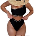 Pikkukuva 1 / 5: Naisten korkeavyötäröinen uimapuku, kaksiosainen bikinisetti, seksikäs olkaimeton crop top, korkealeikkaukselliset stringiuimapuvut, lahjat L(L )