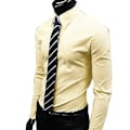 Miniatyrbild 1 av 5: Fianao Fashion Herrar Solid Färg Långärmad Knappar Ner Skjorta Slank Formell Business Topp (L Gul)