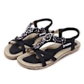 Miniatyrbillede 5 af 5: Dame Sommer Sandaler Boheme Blomst Rhinestone Stor Størrelse Flade Sko Strandsandaler (EU 40 Sort)