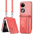 Miniatyrbillede 1 af 5: Diagonal Embossed Kortfoldende Etui Til Huawei P50 Pocket (Rød)