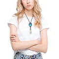 Miniatyrbillede 5 af 5: Western Bolo Tie til mænd med unik ovalformet stenvedhæng skjortekrave kæde justerbar snor slips smykke halskæde (sort 23)