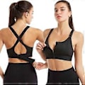 Miniatyrbillede 1 af 5: Dame High Impact Sports BH Frontlynlås Plus Størrelse Polstret Yoga Push Up Vest (5XL sort)