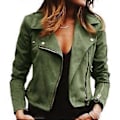 Miniatyrbillede 1 af 2: Dame Lapel Plain Zip Up Biker Jakke Afklippet Suit Dame Blazer Langærmet Frakke Slim Fit Yderbeklædning (S Grøn)