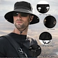 Miniatyrbillede 4 af 5: Bredskygget Solhat Åndbar Bucket Hat Sommer Fiskeri UV Beskyttelse Mænd Kvinder (Sort)