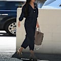 Miniatyrbilde 4 av 5: V-hals Jumpsuit med Knapper og Belte for Kvinner - Casual 3/4 Erme Solid Farge Cargo Jumpsuit Dameantrekk (L Grønn)